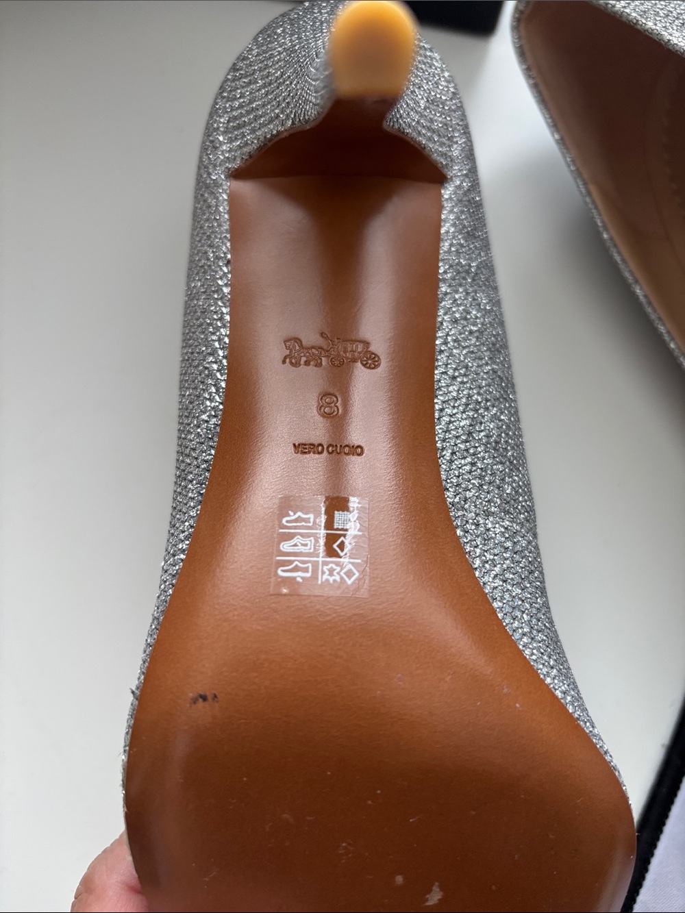 COACH Silver Glitter Pointed-Toe Pumps New with Box, Size 8. - Picture 8 of 10